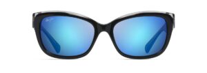 maui jim women's plumeria polarized cat eye sunglasses, black with crystal/blue hawaii, small