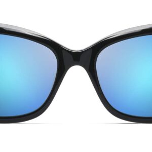 Maui Jim Women's Plumeria Polarized Cat Eye Sunglasses, Black with Crystal/Blue Hawaii, Small