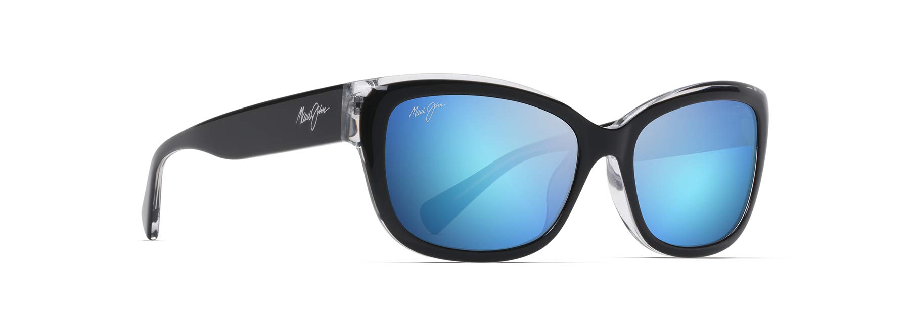 Maui Jim Women's Plumeria Polarized Cat Eye Sunglasses, Black with Crystal/Blue Hawaii, Small