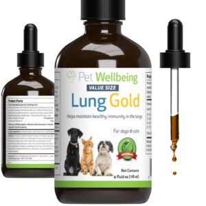 pet wellbeing lung gold for dogs & cats - vet-formulated - lung & respiratory immune support, open airways, easy breathing - natural herbal supplement 4 oz (18 ml)