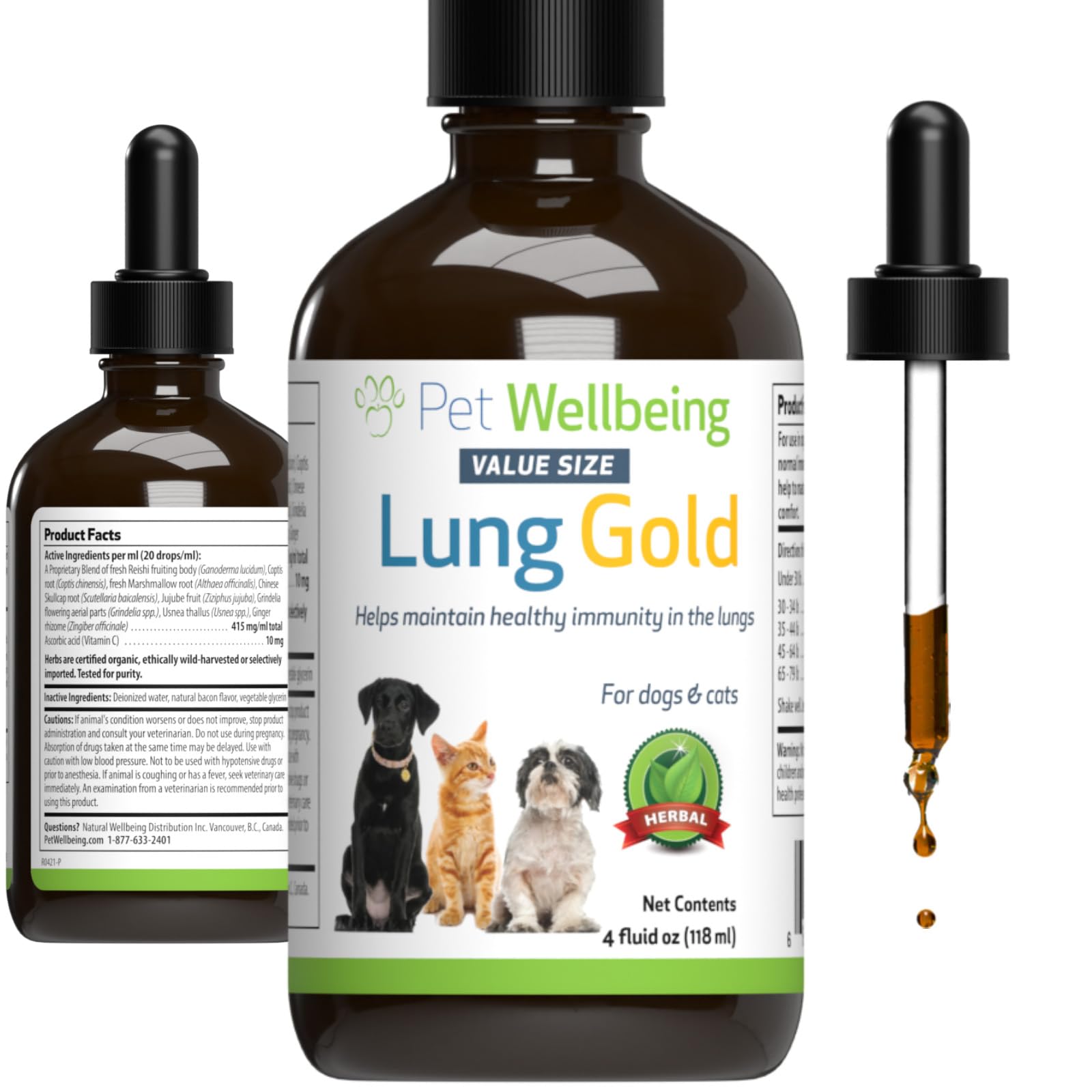 Pet Wellbeing Lung Gold for Dogs & Cats - Vet-Formulated - Lung & Respiratory Immune Support, Open Airways, Easy Breathing - Natural Herbal Supplement 4 oz (18 ml)