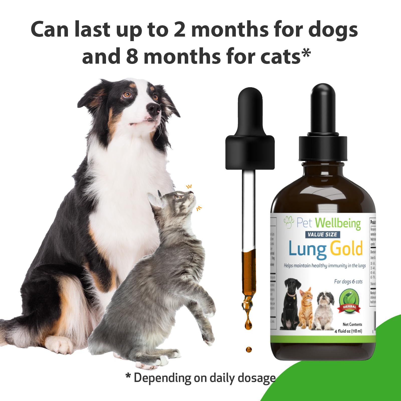 Pet Wellbeing Lung Gold for Dogs & Cats - Vet-Formulated - Lung & Respiratory Immune Support, Open Airways, Easy Breathing - Natural Herbal Supplement 4 oz (18 ml)