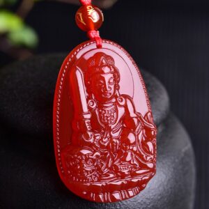 c1lint Buddha Pendant Necklace Bodhisattva Amulet Talisman Made of Agate Gemstone red green (red agate Manjushri (Wisdom))