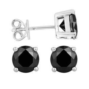 DovEggs 10K White Gold Post 2CTW 6.5MM Black Moissanite Simulated Diamond Stud Earrings Push Back 14K Gold QUALITY Sterling Silver Moissanite Earrings for Women Men