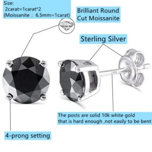 DovEggs 10K White Gold Post 2CTW 6.5MM Black Moissanite Simulated Diamond Stud Earrings Push Back 14K Gold QUALITY Sterling Silver Moissanite Earrings for Women Men