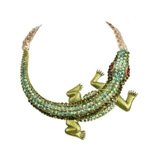 brilove women's gothic stylish crystal crocodile statement necklace green gold-tone