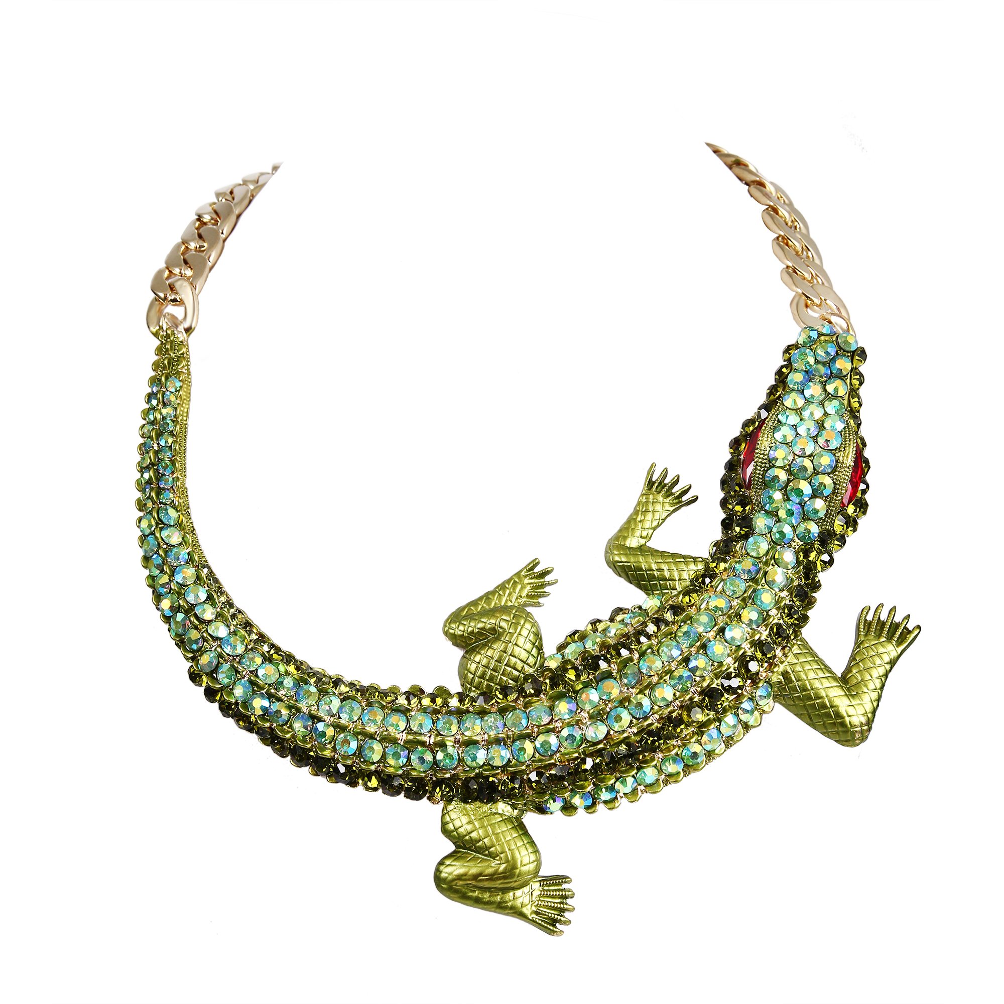 BriLove Women's Gothic Stylish Crystal Crocodile Statement Necklace Green Gold-Tone