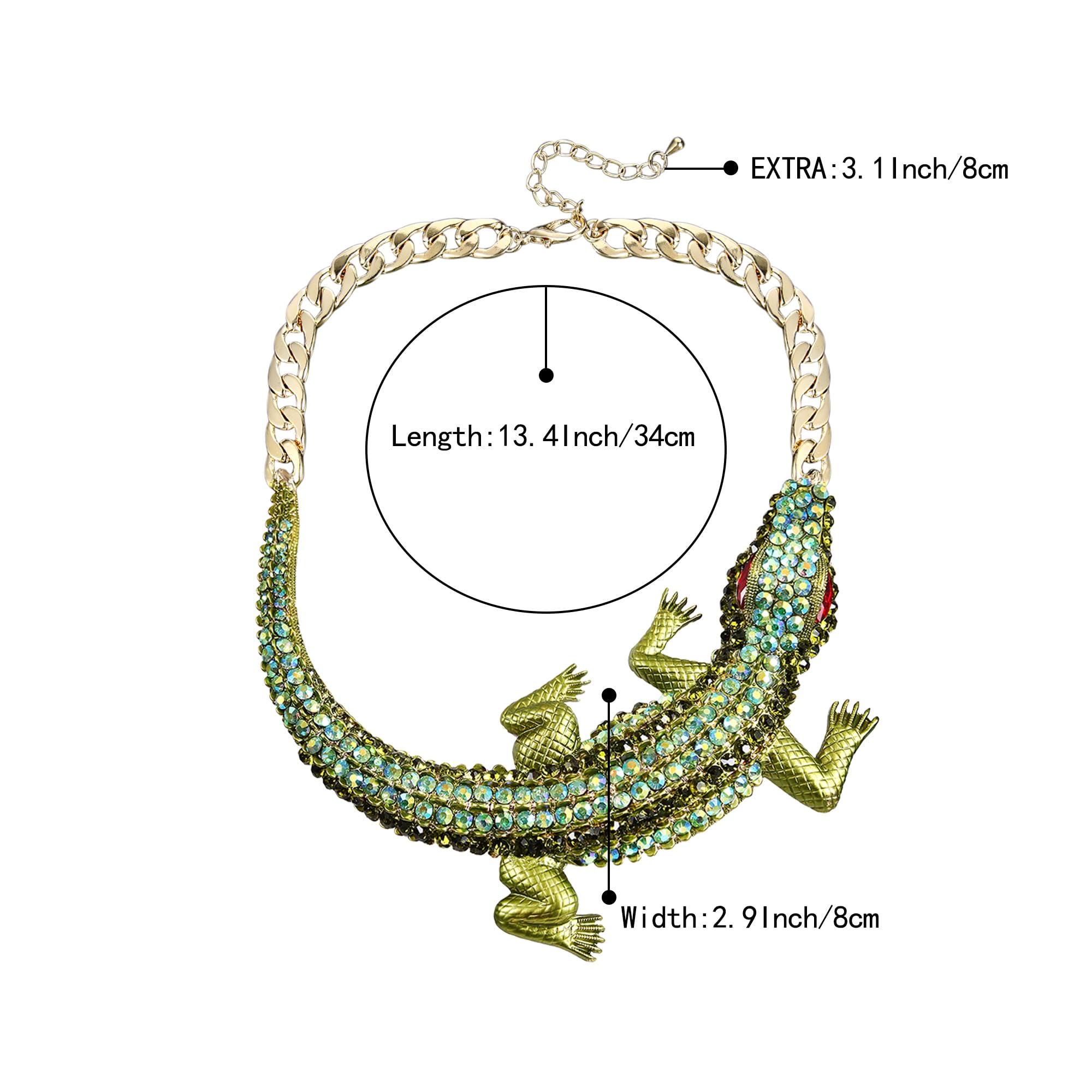 BriLove Women's Gothic Stylish Crystal Crocodile Statement Necklace Green Gold-Tone