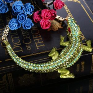 BriLove Women's Gothic Stylish Crystal Crocodile Statement Necklace Green Gold-Tone