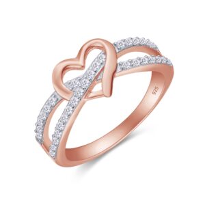 AFFY Infinity Heart Promise Ring Round White Cubic Zirconia Split Shank Jewelry for Women in 14K Rose Gold Over Sterling Silver Gift For Her Jewelry Ring Size-6.5