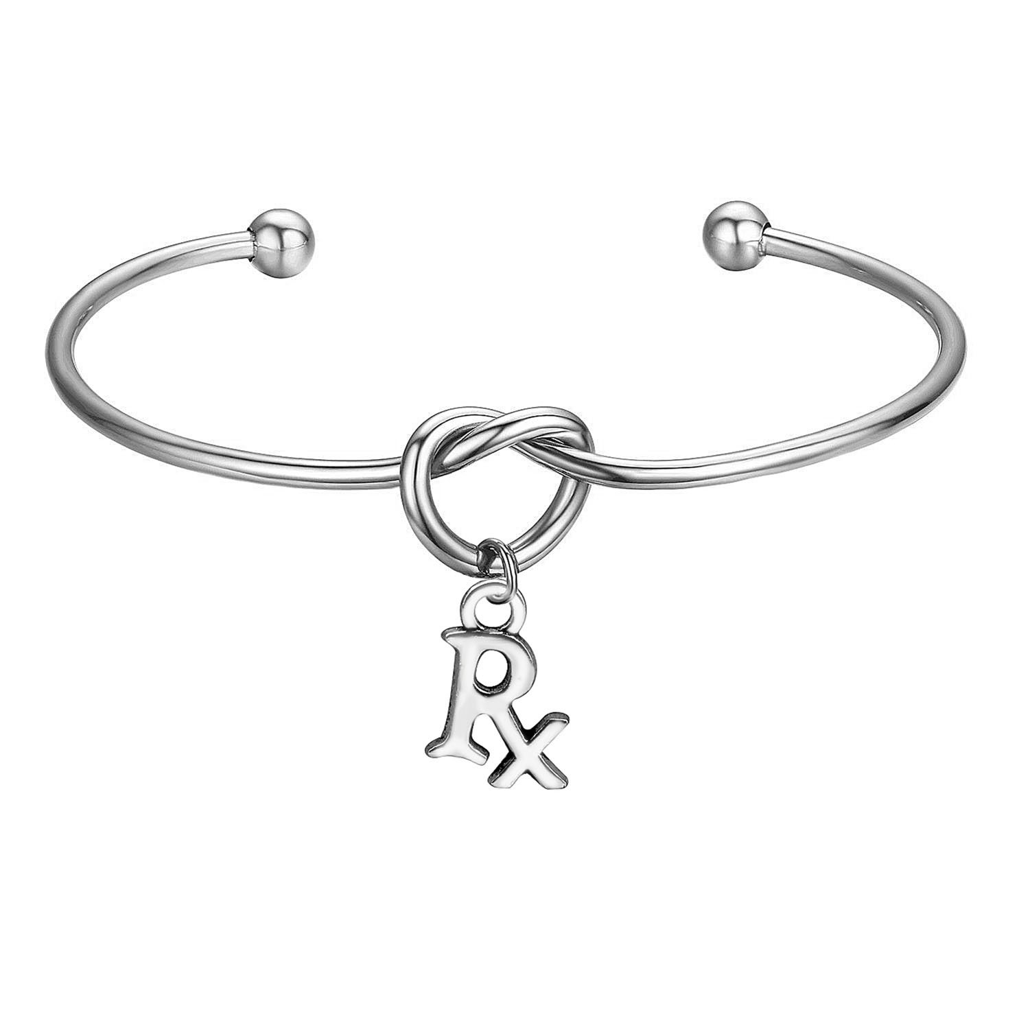 FEELMEM Rx Pharmacist Pharmacy Bracelet Love Knot Bangle with RX Symbol Charm Bracelet Graduation Gift(RX charm-Silver)