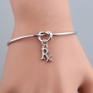 FEELMEM Rx Pharmacist Pharmacy Bracelet Love Knot Bangle with RX Symbol Charm Bracelet Graduation Gift(RX charm-Silver)