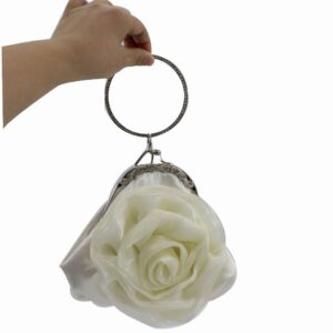 Kingluck Silk Flower Slot Pocket Hasp Totes Frame Women Kingluck Flower Evening Handbags/Clutches In Wedding Handbag (white)