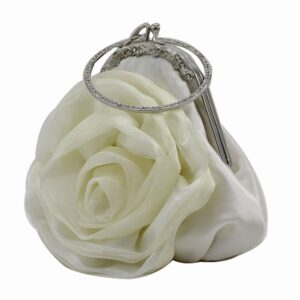 Kingluck Silk Flower Slot Pocket Hasp Totes Frame Women Kingluck Flower Evening Handbags/Clutches In Wedding Handbag (white)