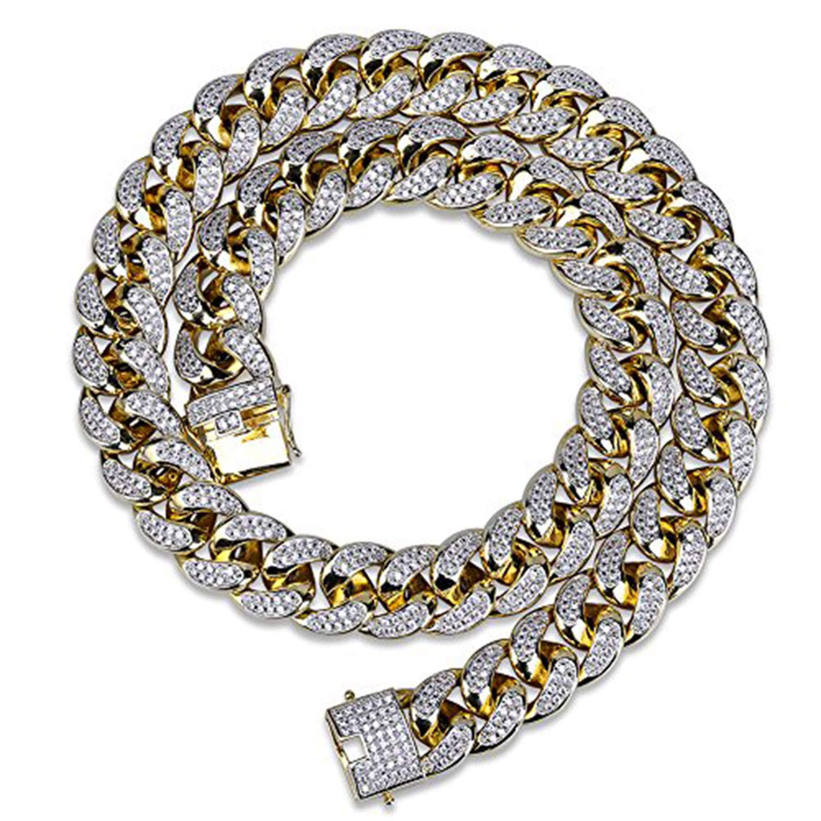 TOPGRILLZ 18mm 18K Gold Plated Iced Out CZ Lab Diamond Miami Mens Choker Cuban Link Chain for Women Necklace Hip Hop(18mm Gold,22)