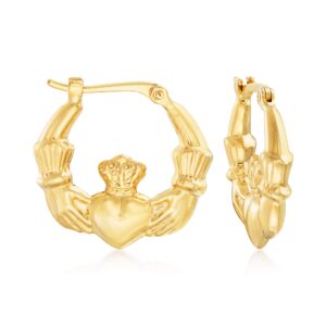 Ross-Simons 14kt Yellow Gold Claddagh Hoop Earrings