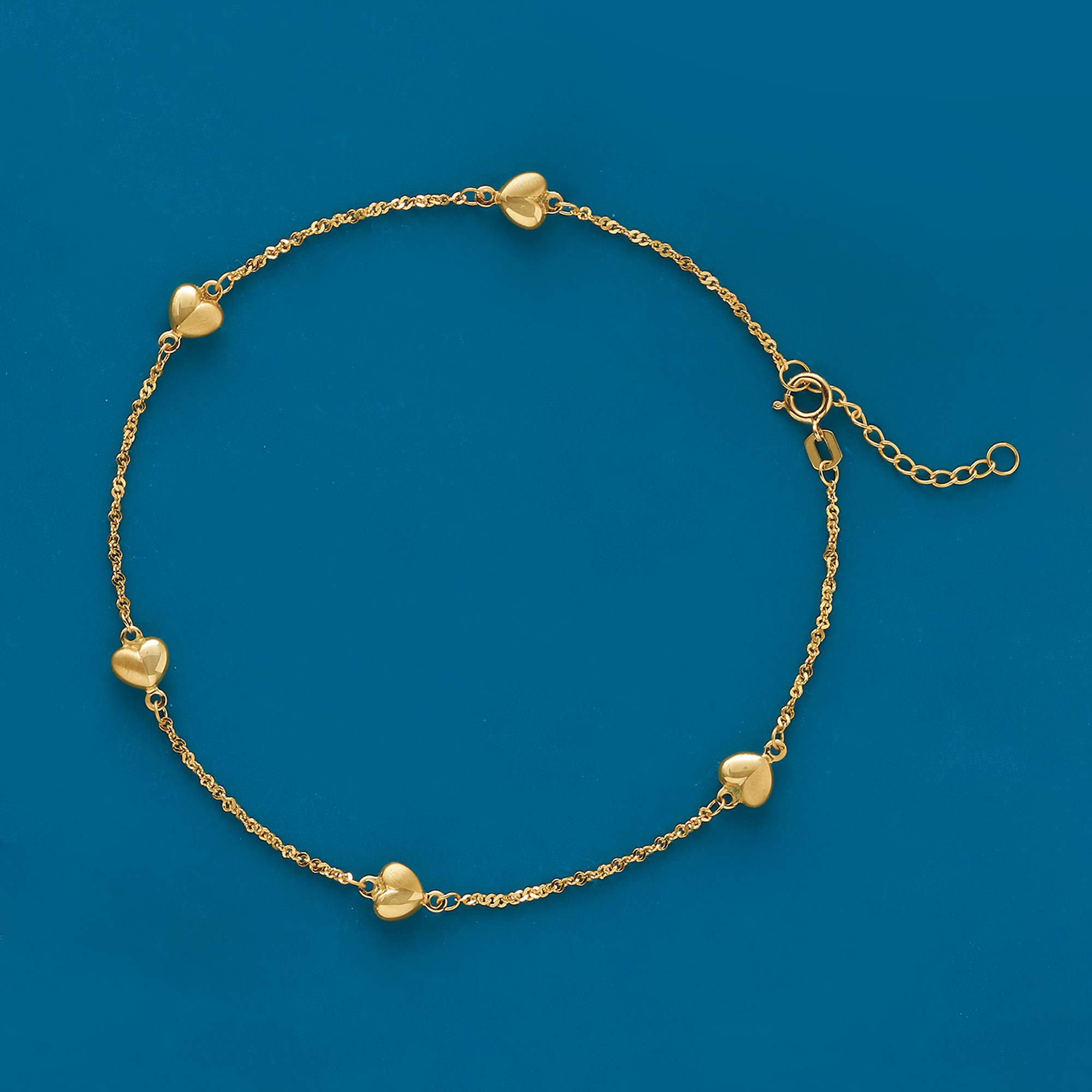 Ross-Simons 14kt Yellow Gold Heart Station Anklet. 9 inches