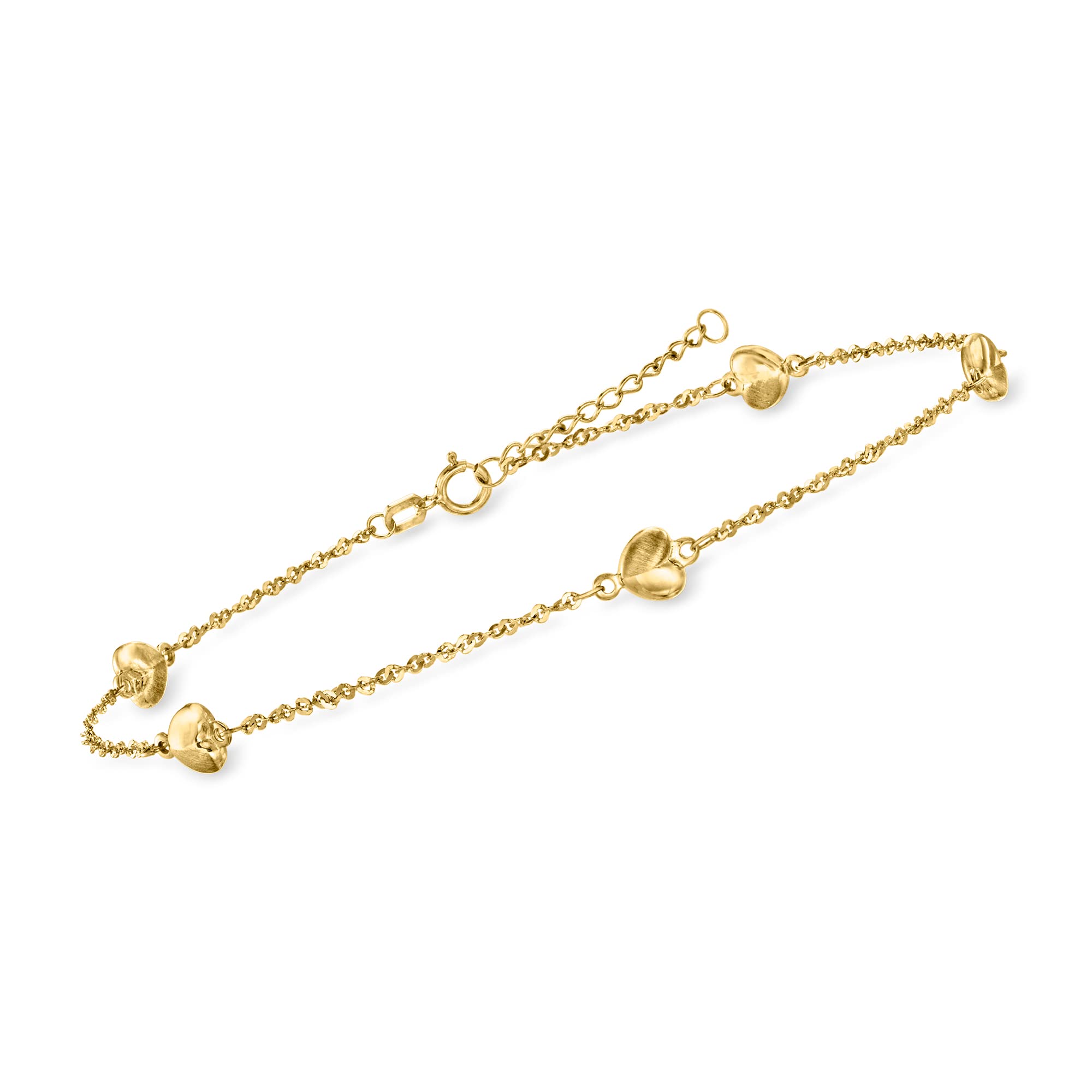 Ross-Simons 14kt Yellow Gold Heart Station Anklet. 9 inches