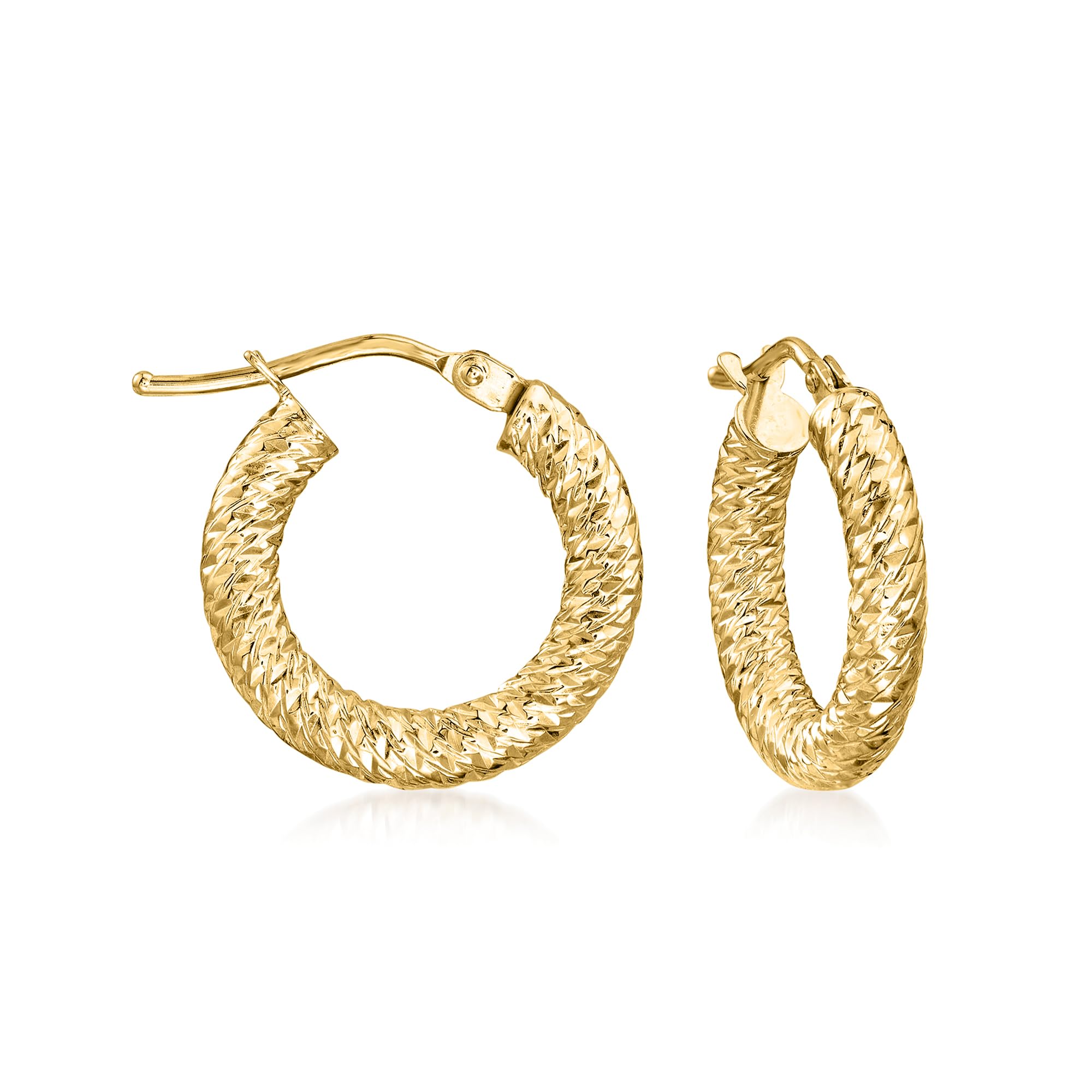 Ross-Simons Italian 14kt Yellow Gold Diamond-Cut Hoop Earrings