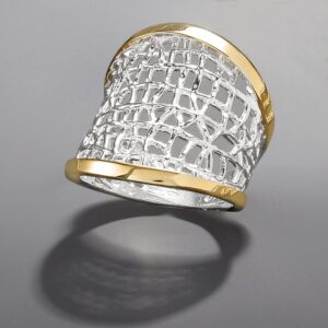 Ross-Simons Sterling Silver and 14kt Yellow Gold Free-Form Lattice Ring. Size 8