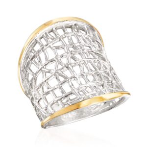 Ross-Simons Sterling Silver and 14kt Yellow Gold Free-Form Lattice Ring. Size 8