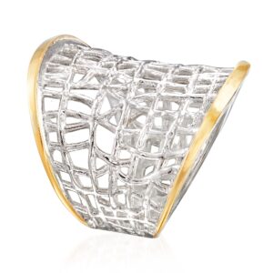 Ross-Simons Sterling Silver and 14kt Yellow Gold Free-Form Lattice Ring. Size 8