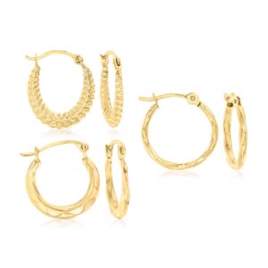 ross-simons 14kt yellow gold jewelry set: 3 pairs of huggie hoop earrings