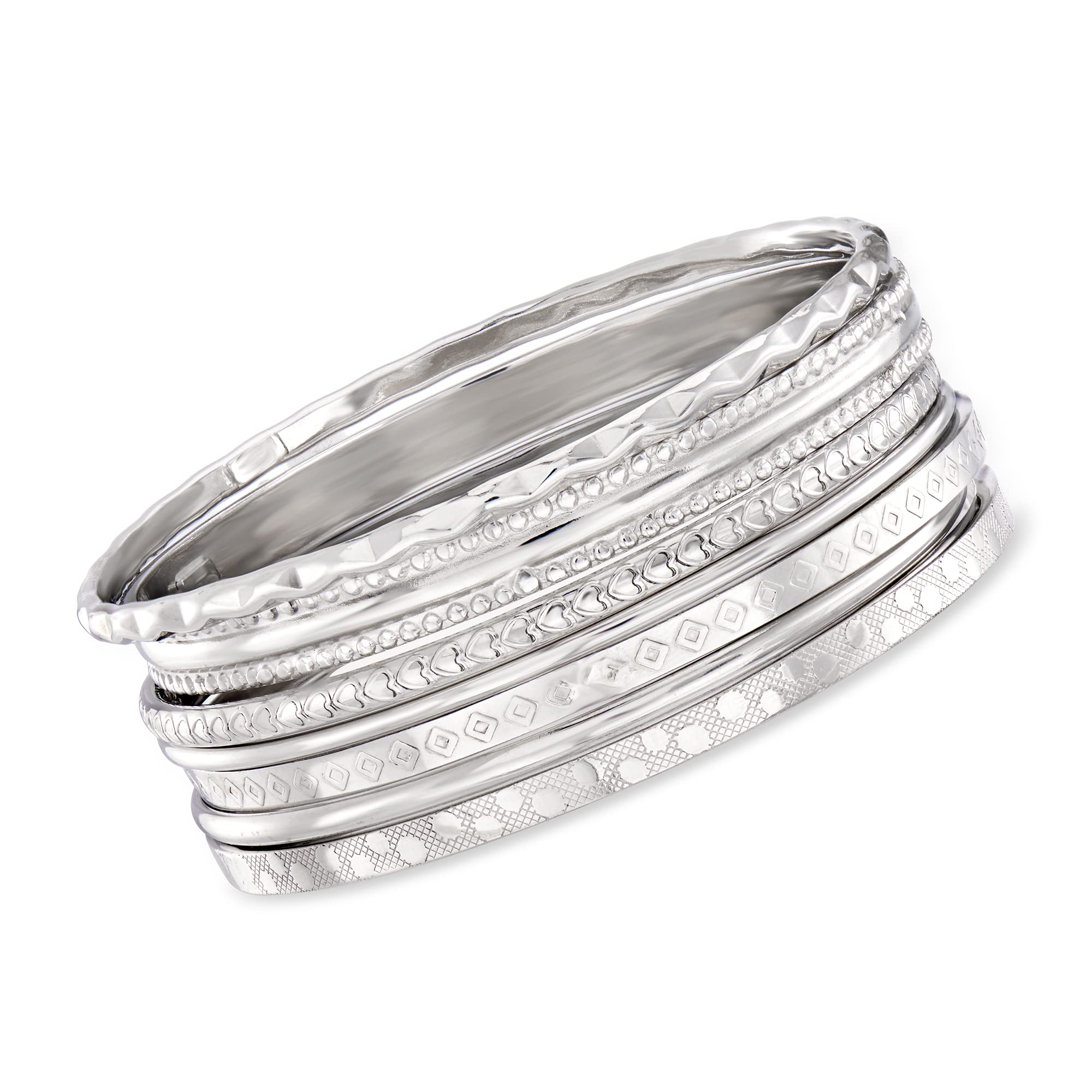 Ross-Simons Italian Sterling Silver Jewelry Set: 7 Assorted Textured Bangle Bracelets. 7.5 inches