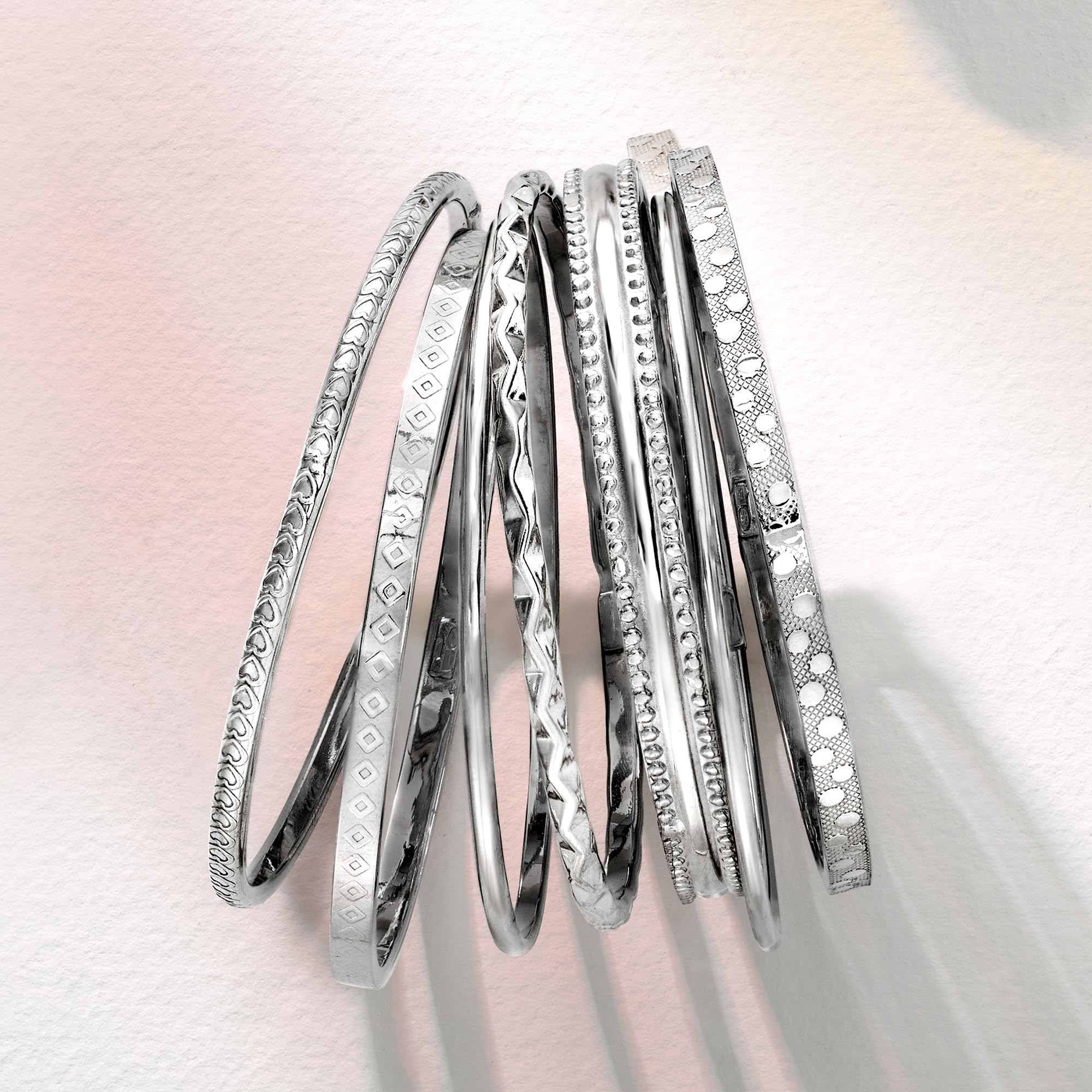 Ross-Simons Italian Sterling Silver Jewelry Set: 7 Assorted Textured Bangle Bracelets. 7.5 inches