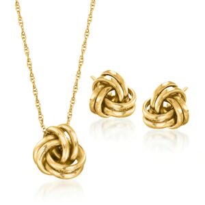 ross-simons 14kt yellow gold love knot jewelry set: necklace and earrings. 18 inches