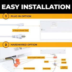 NSL LED Under Cabinet Lighting Dimmable Hardwired or Plugged-in Installation - 3 Color Temperature Slide Switch - Warm White (2700K), Soft White (3000K), Cool White (4000K) - 9 Inch White Finish