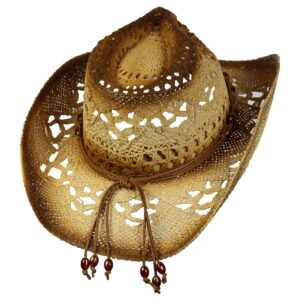 Saddleback Hats Shapeable Toyo Straw Cowboy Hat w/Beaded Trim Band, Western Cowgirl, Natural, One Size