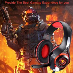 BlueFire Stereo Gaming Headset for PlayStation 4 PS4, Over-Ear Headphones With Mic and LED Lights for Xbox One, PC, Laptop (Red)