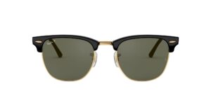 ray-ban rb3016f clubmaster low bridge fit square sunglasses, black/polarized g-15 green, 55 mm