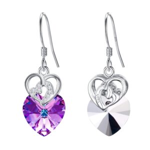 EleQueen 925 Sterling Silver CZ Love Heart Hook Dangle Earrings Made with Crystals Jewelry for Women Vitrail Light