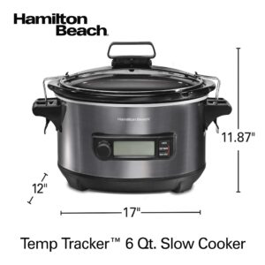 Hamilton Beach Portable 6 Quart Set & Forget Digital Programmable Slow Cooker with Lid Lock, Temperature Probe, Dishwasher Safe Crock & Lid, Black Stainless (33866)