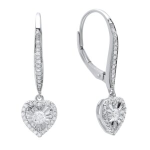 Dazzlingrock Collection 0.55 Carat (ctw) Round White Diamond illusion Set Heart Shape Lever Back Dangling Drop Earrings for Women in 925 Sterling Silver