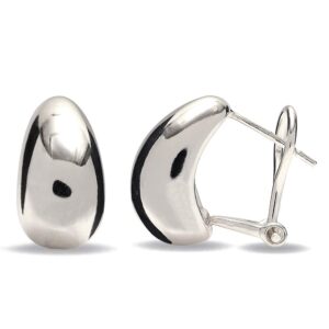 LeCalla 925 Sterling Silver Omega Back Earrings Omega-Clip Back Pierce Earrings Dome Clip On Large Omega Stud Earrings for Women - 16mm