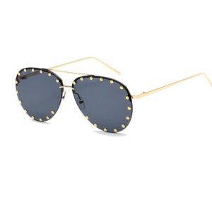 bvagss women rimless oversized studded sunglasses gradient color lens rivet fashion lightweight design ws027 (gold frame, gray)