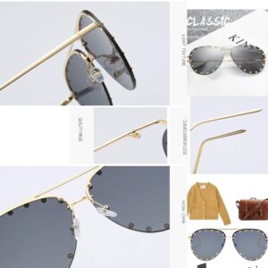 BVAGSS Women Rimless Oversized Studded Sunglasses Gradient Color Lens Rivet Fashion Lightweight Design WS027 (Gold Frame, Gray)