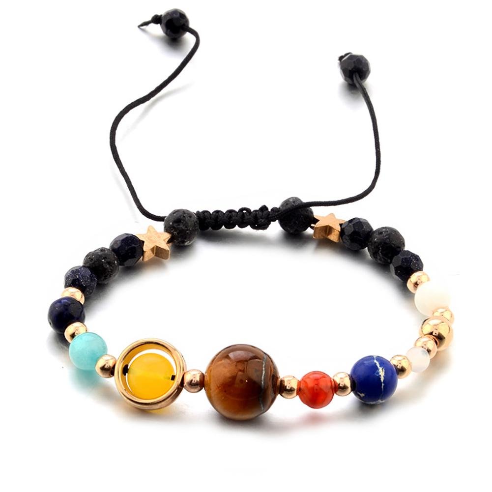 LEIZENG Women Bohemian Natural Stone Beads Galaxy Planets Solar System Bracelet Bangle