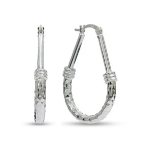 LeCalla Sterling Silver Earring Hoops For Women - 925 Silver Hoop Earrings | Women's Oval Hoops Earring 35mm | Classic Diamond-Cut Italian Silver Jewelry