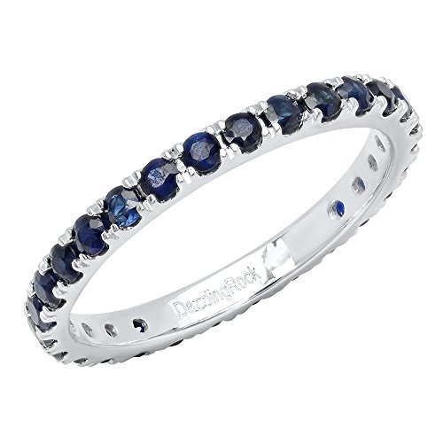 Dazzlingrock Collection 2mm Round Blue Sapphire Eternity Wedding Ring for Her in 10K White Gold Size 7