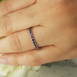 Dazzlingrock Collection 2mm Round Blue Sapphire Eternity Wedding Ring for Her in 10K White Gold Size 7