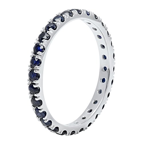 Dazzlingrock Collection 2mm Round Blue Sapphire Eternity Wedding Ring for Her in 10K White Gold Size 7