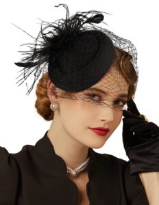 cizoe fascinators hats 20s 50s hat pillbox hat cocktail tea party headwear with veil for girls and women(1-b1-black)