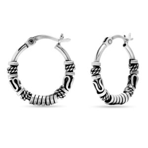 LeCalla Sterling Silver Jewelry Antique Light-Weight Tribal Hoop Earrings for Women