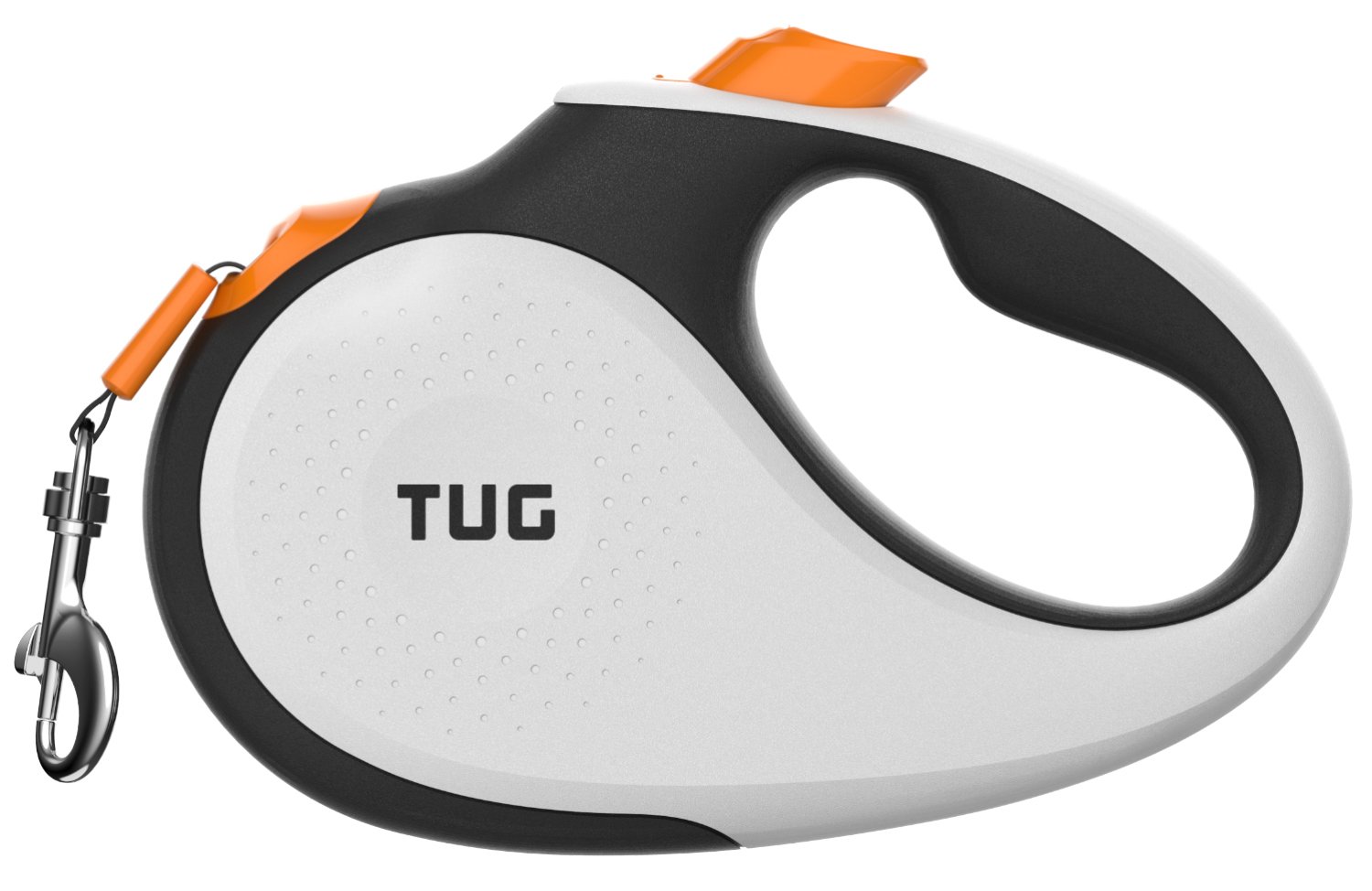 TUG 360° Tangle-Free Retractable Dog Leash with Anti-Slip Handle | 16 ft Strong Nylon Tape | One-Handed Brake, Pause, Lock (Medium, White/Orange)