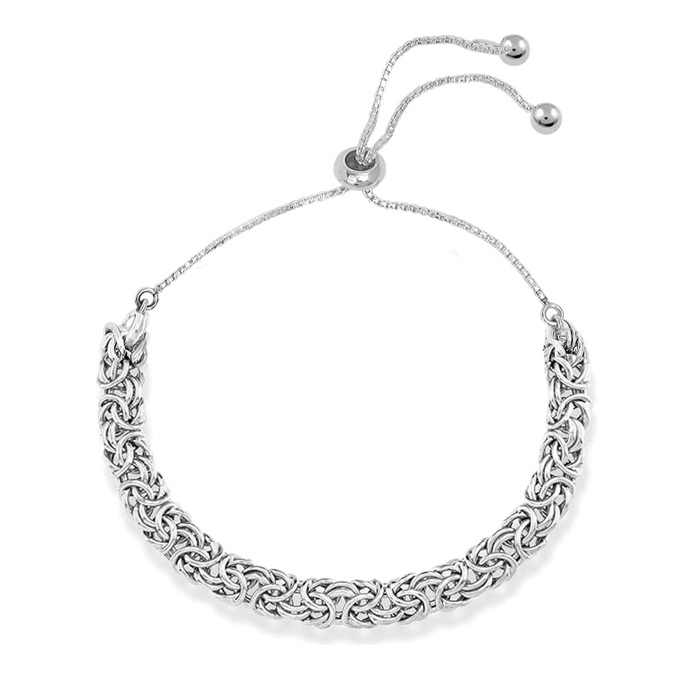 LeCalla 925 Sterling Silver Byzantine Bracelet Jewelry | Italian Sliding Bolo Chain Bracelet for Women