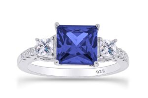 affy princess shape simulated blue sapphire & white cubic zirconia fashion ring in 925 sterling silver ring size-9.5